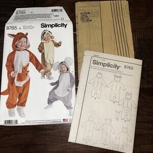 Simplicity 8765 Kangaroo, Raccoon, Koala Costume Pattern Child's 1/2 - 4 Uncut